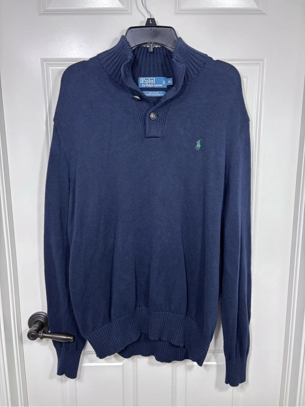Vintage Polo by Ralph Lauren Cotton Knit Mock Neck Sweater Men’s XL Navy